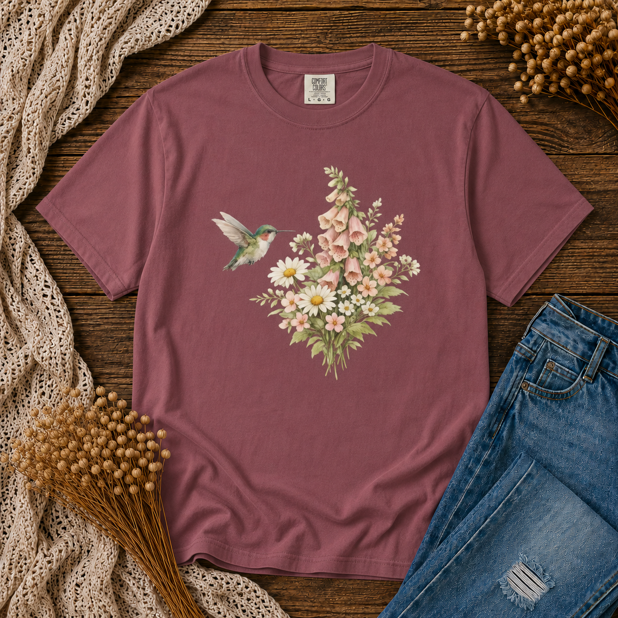 Hummingbird Foxglove Bouquet Tee