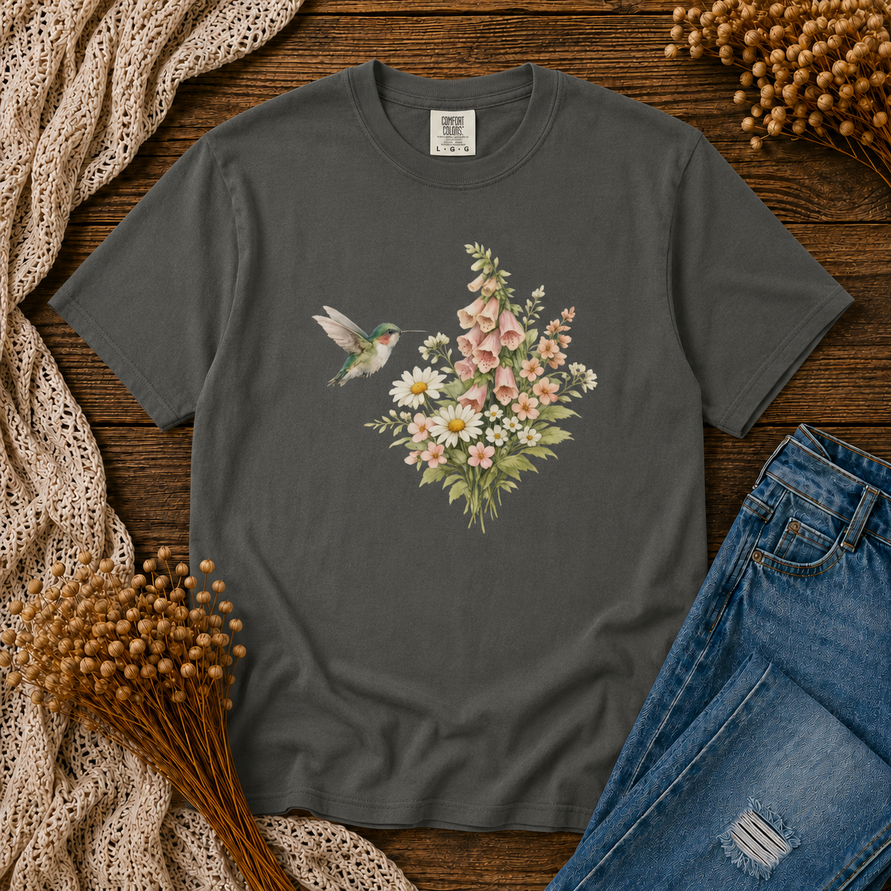 Hummingbird Foxglove Bouquet Tee
