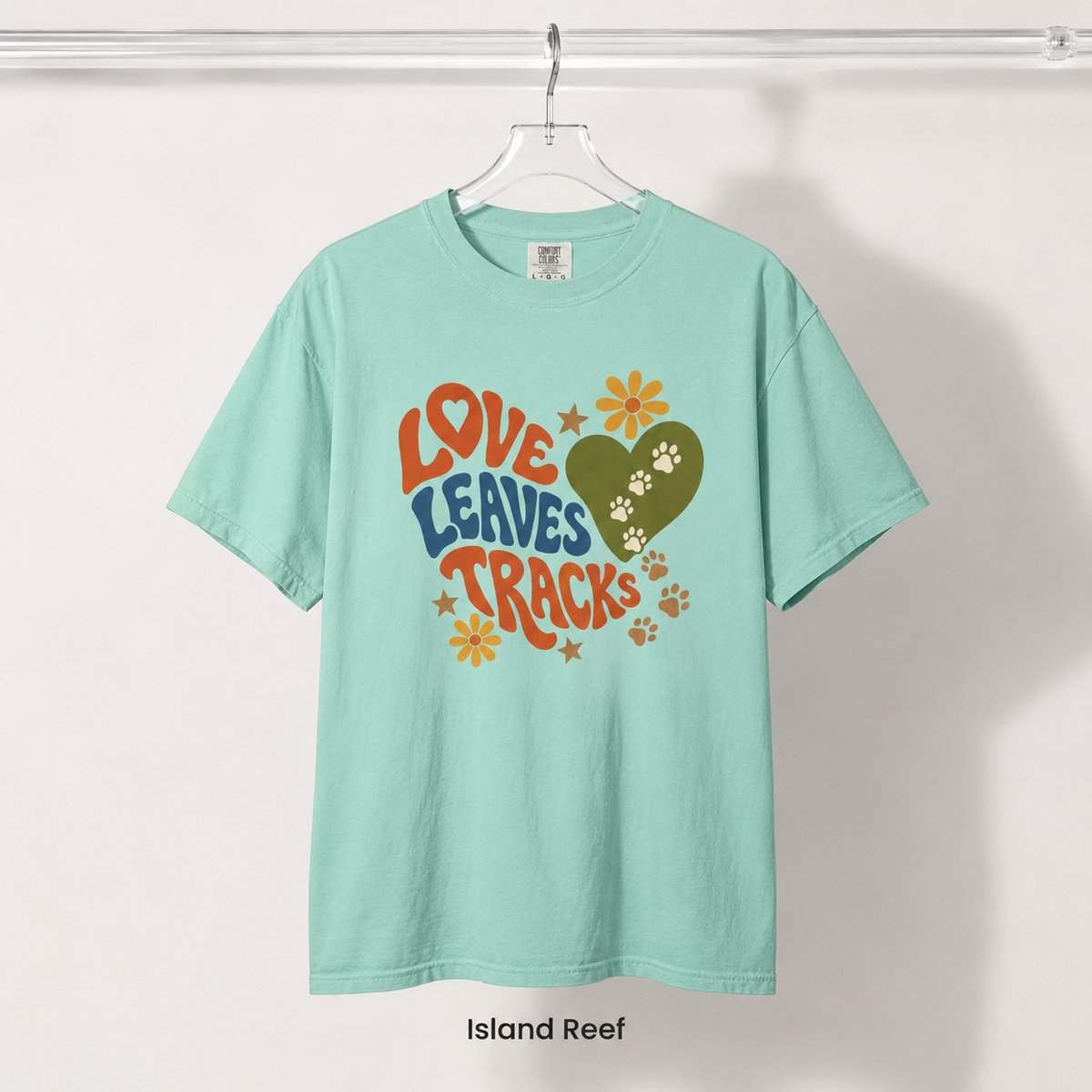Love Leaves Tracks Dog Lover T-Shirt — Garment-Dyed Cotton