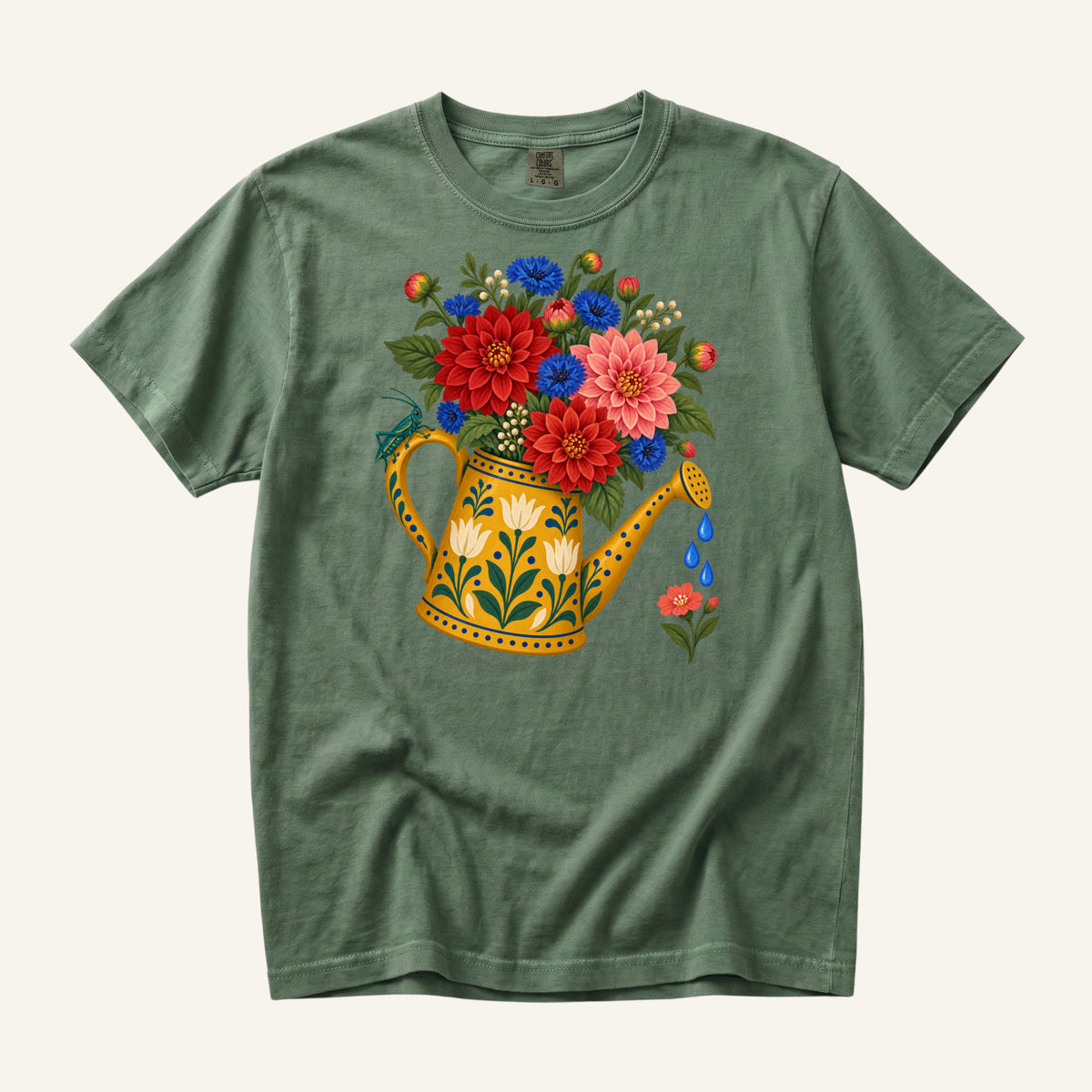 It Started With One Pot T-Shirt in Moss — a natural garden green bringing the warm flowers forward