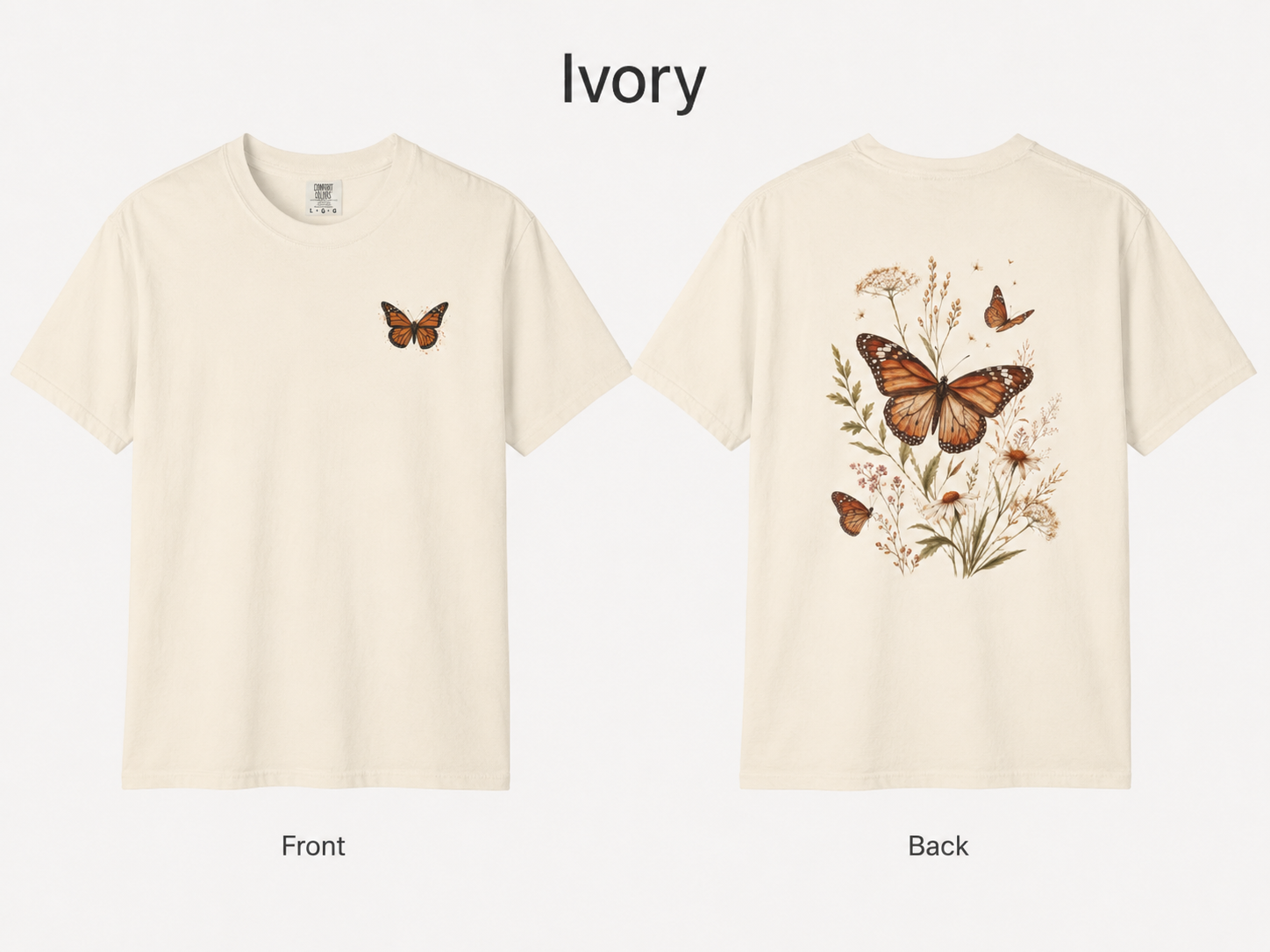 Monarch & Wildflowers - Vintage Botanical Front & Back Tee