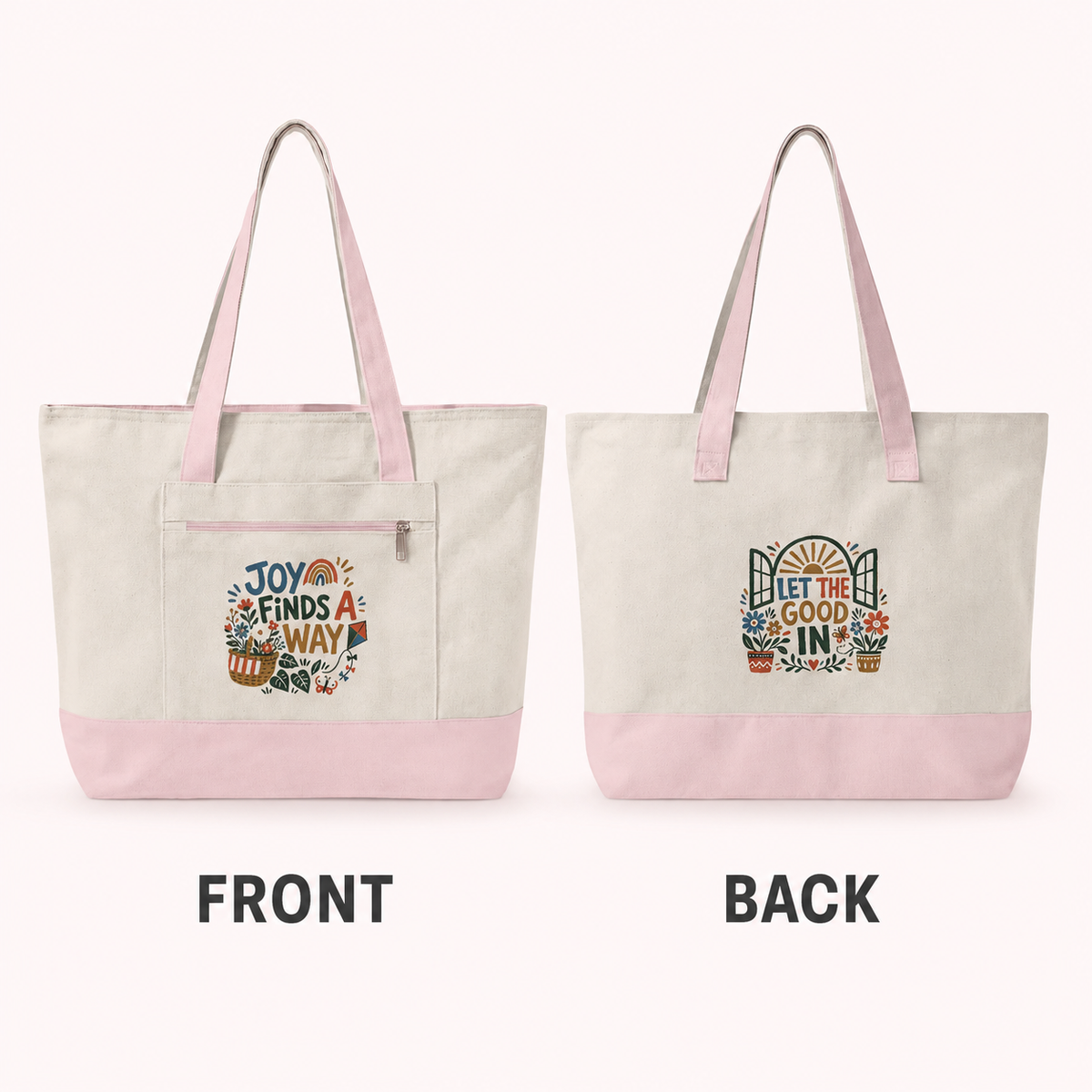 Joy Finds a Way Canvas Tote Bag — Zippered
