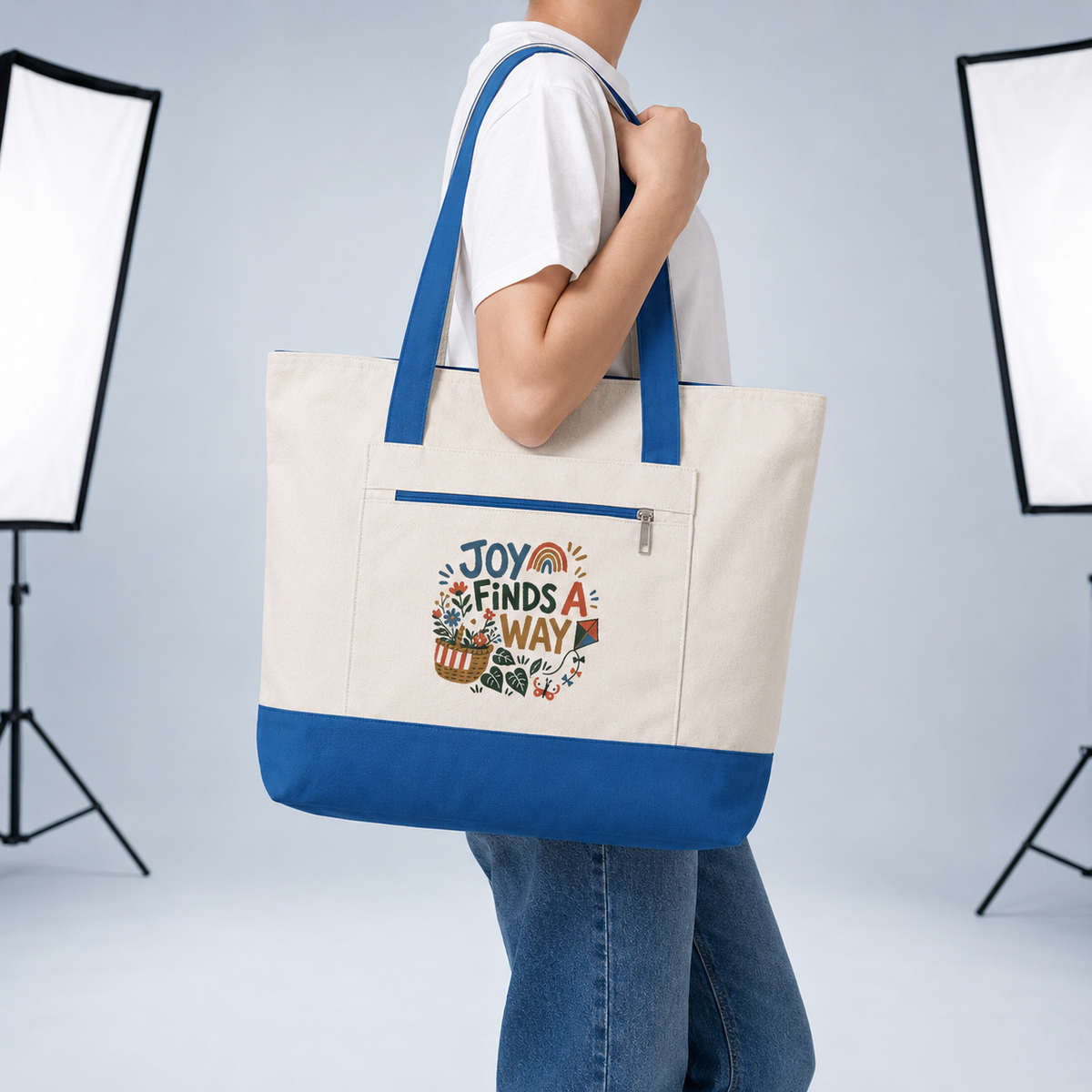 Joy Finds a Way Canvas Tote Bag — Zippered