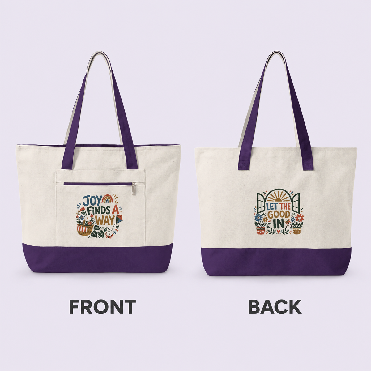 Joy Finds a Way Canvas Tote Bag — Zippered