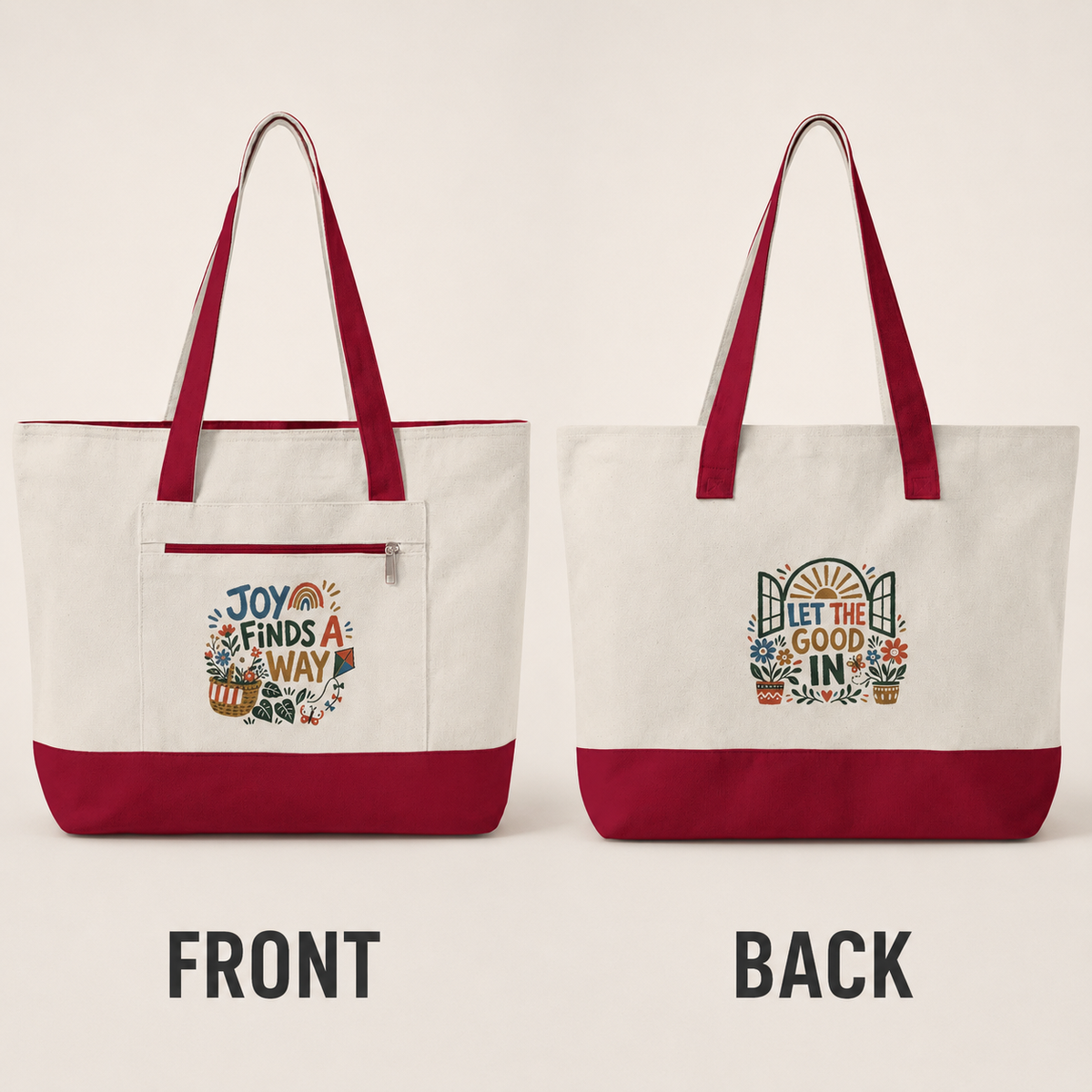 Joy Finds a Way Canvas Tote Bag — Zippered