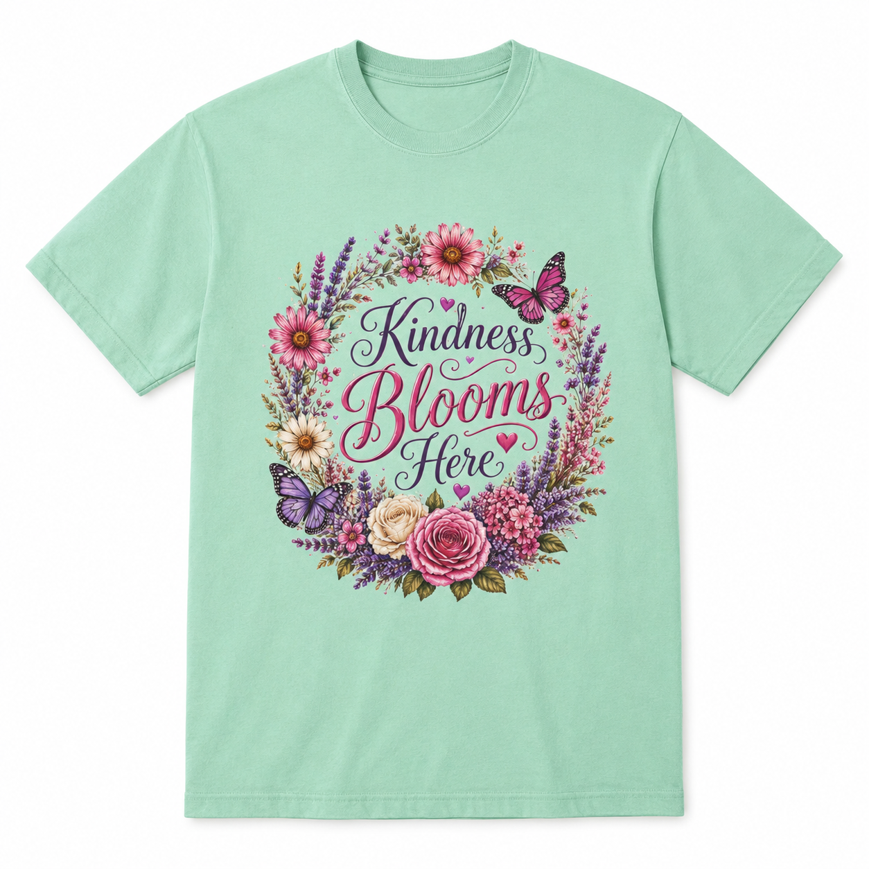 Kindness Blooms Here - Floral Wreath Tee