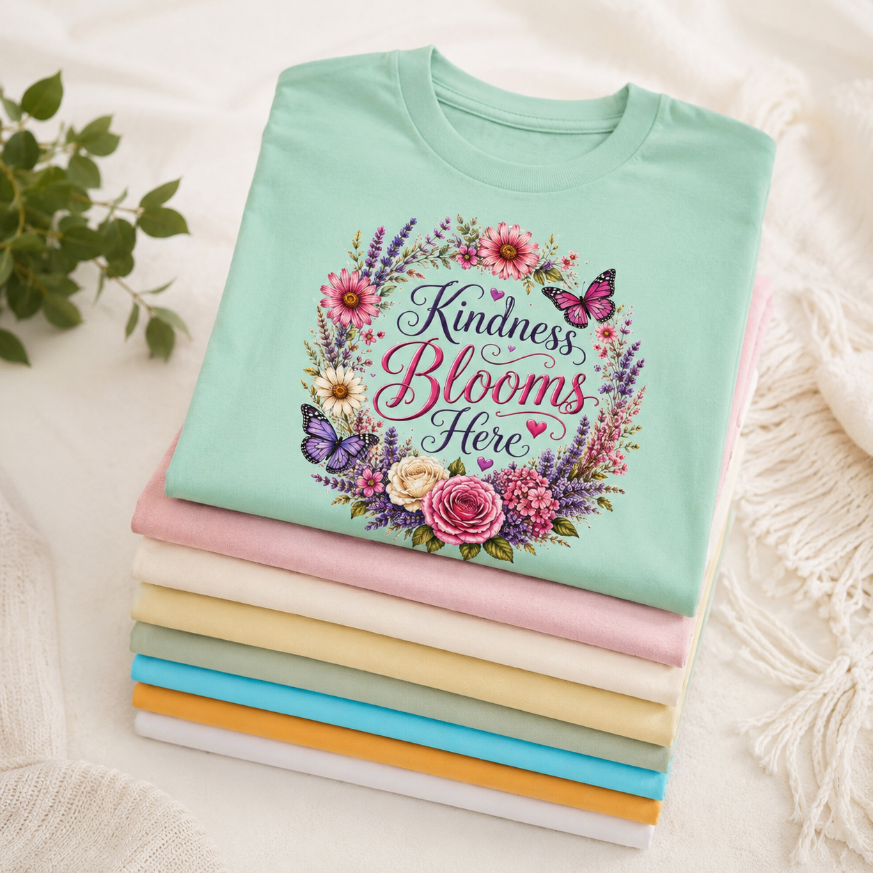 Kindness Blooms Here - Floral Wreath Tee