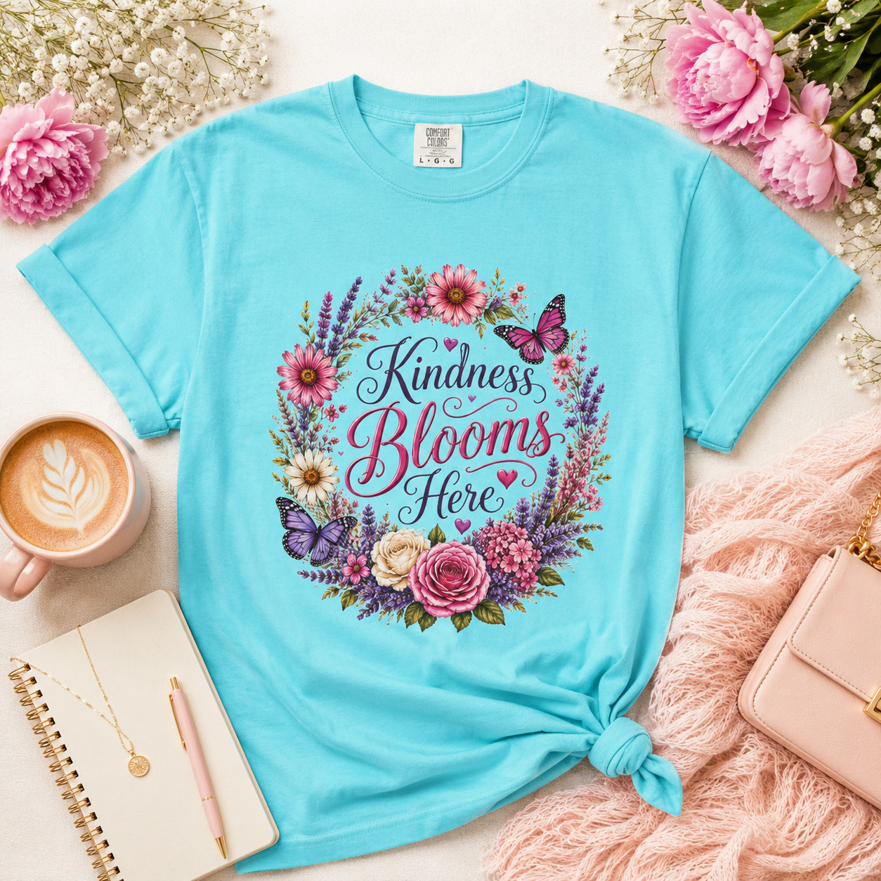 Kindness Blooms Here - Floral Wreath Tee