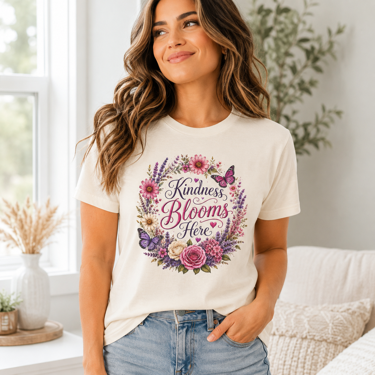 Kindness Blooms Here - Floral Wreath Tee