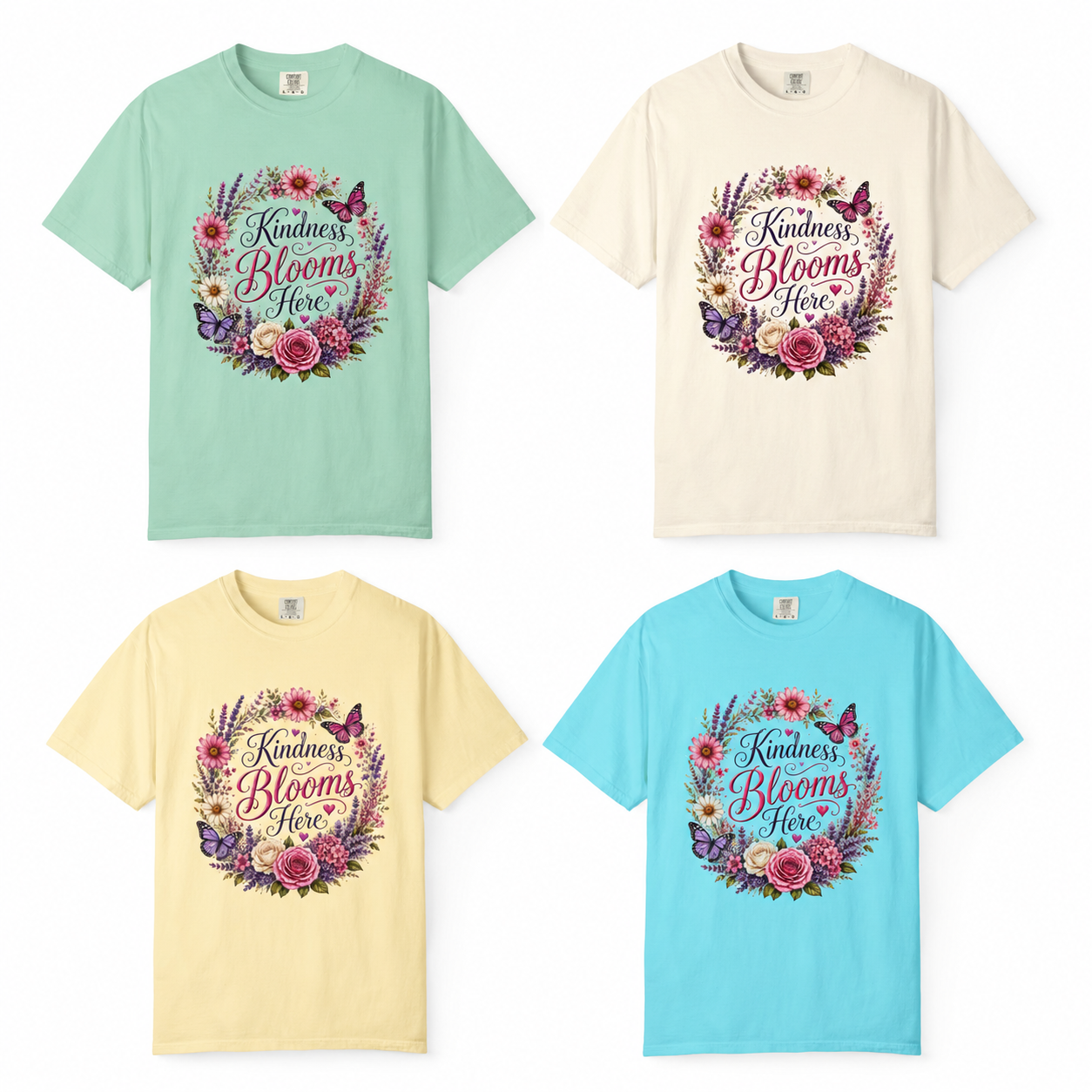 Kindness Blooms Here - Floral Wreath Tee