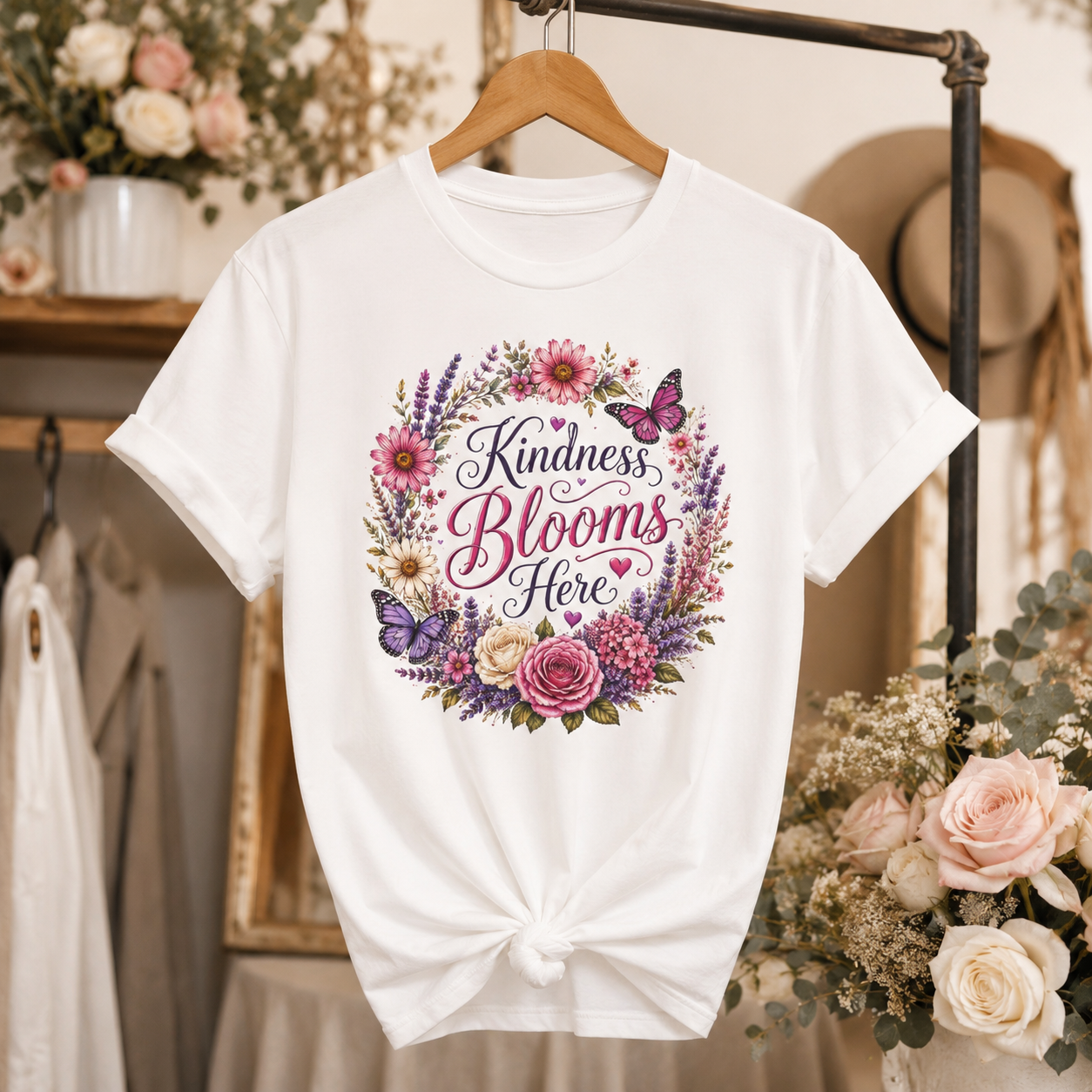 Kindness Blooms Here - Floral Wreath Tee