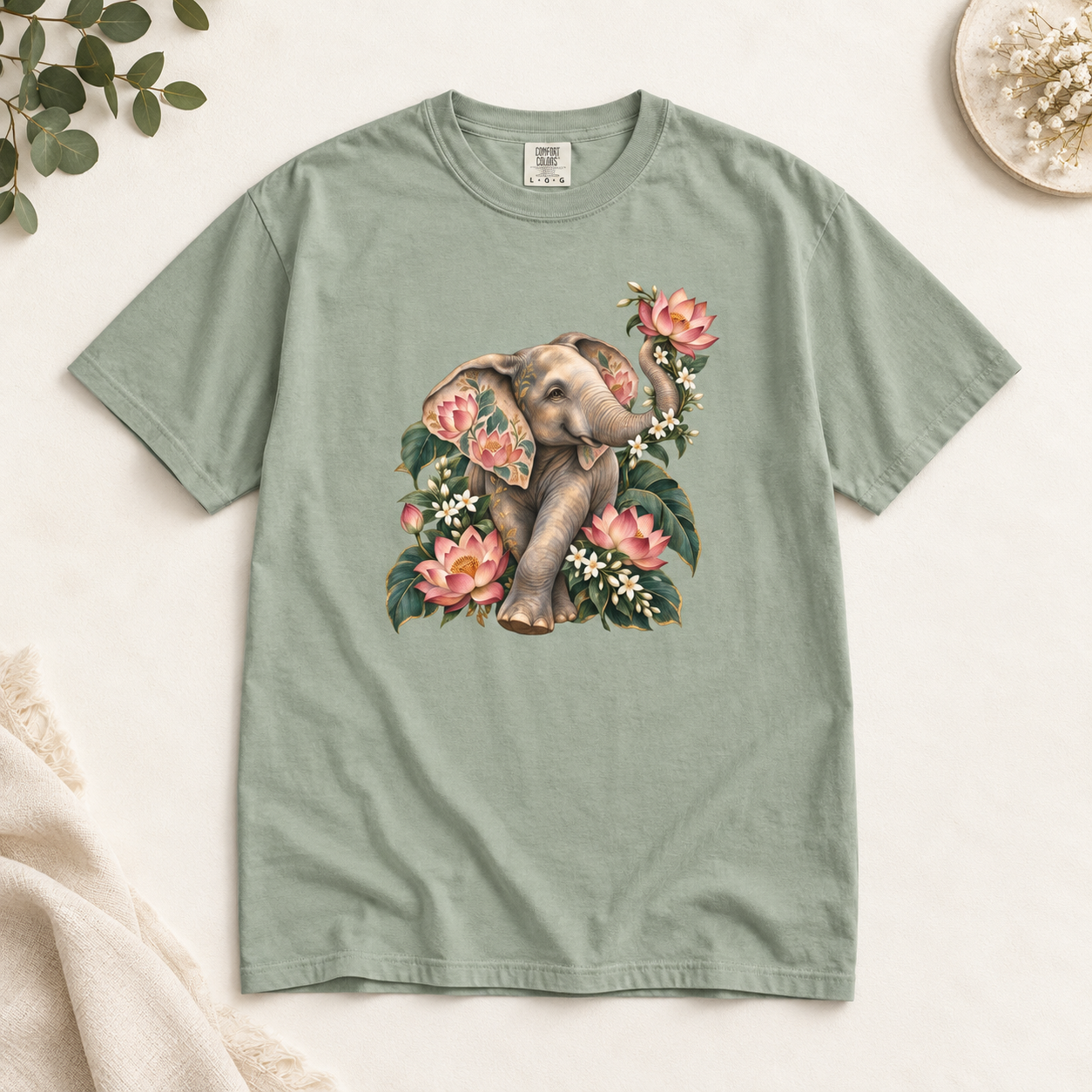 Lotus Elephant T-Shirt — Garment-Dyed Cotton