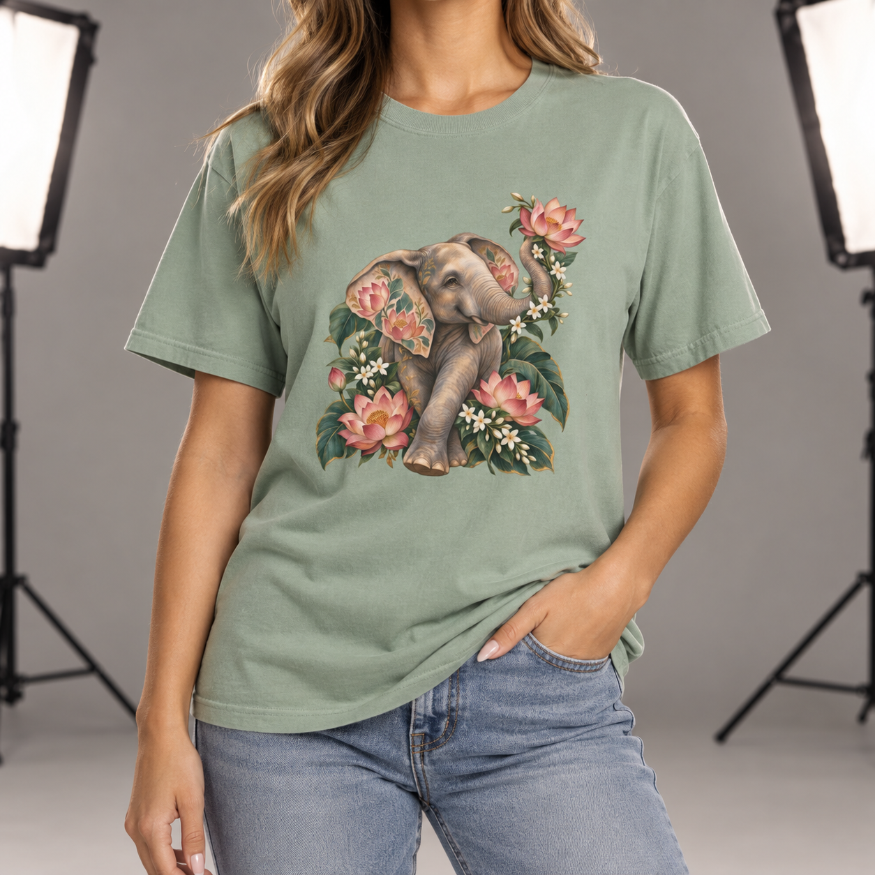 Lotus Elephant T-Shirt — Garment-Dyed Cotton