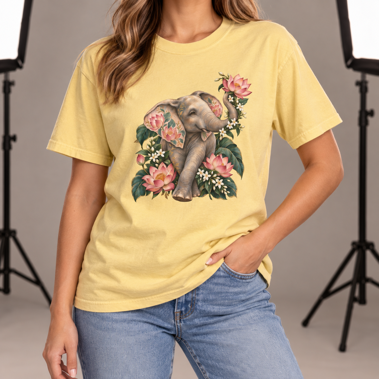 Lotus Elephant T-Shirt — Garment-Dyed Cotton