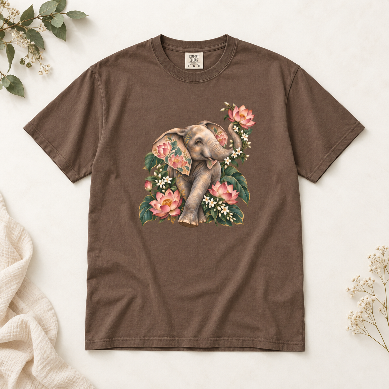 Lotus Elephant T-Shirt — Garment-Dyed Cotton