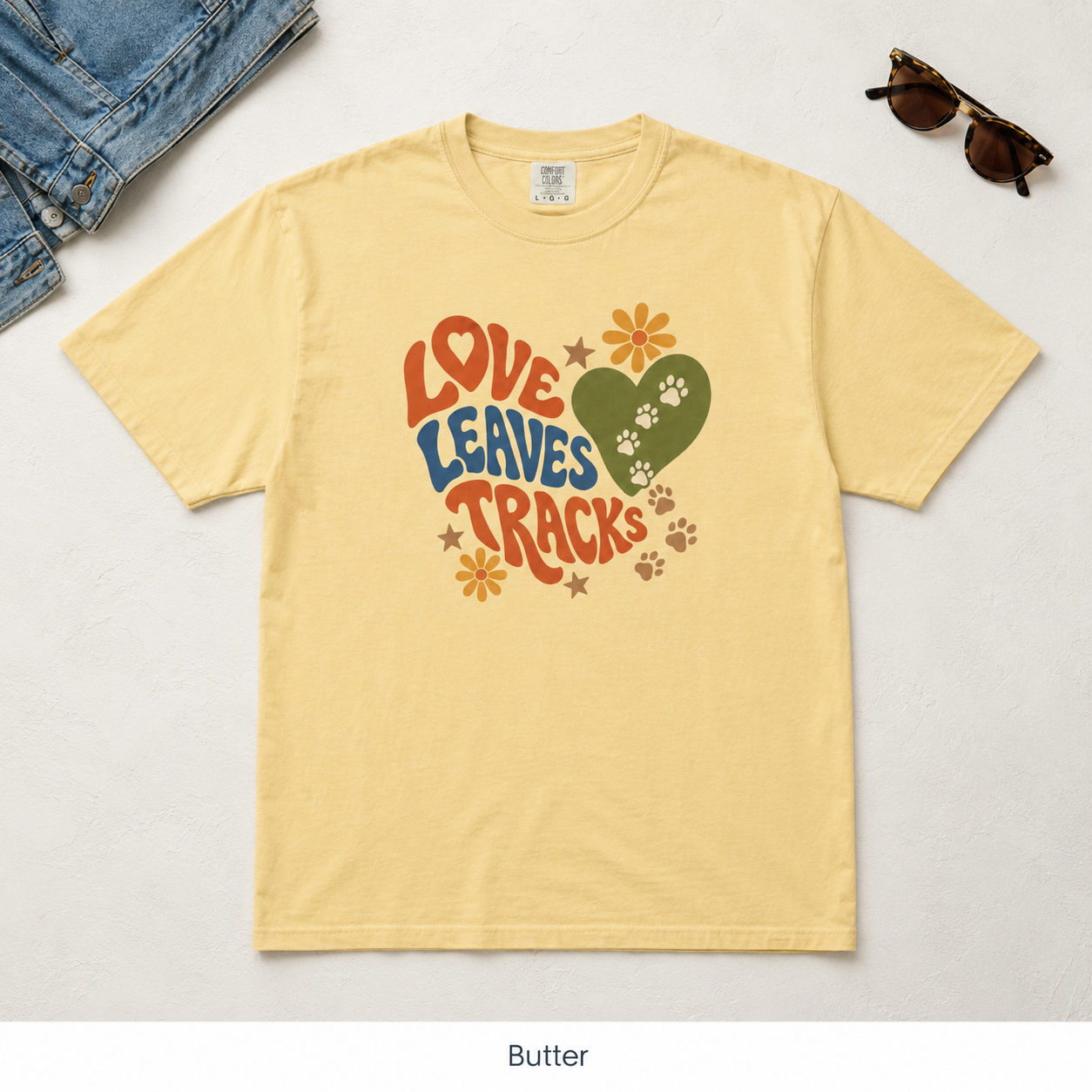 Love Leaves Tracks Dog Lover T-Shirt — Garment-Dyed Cotton