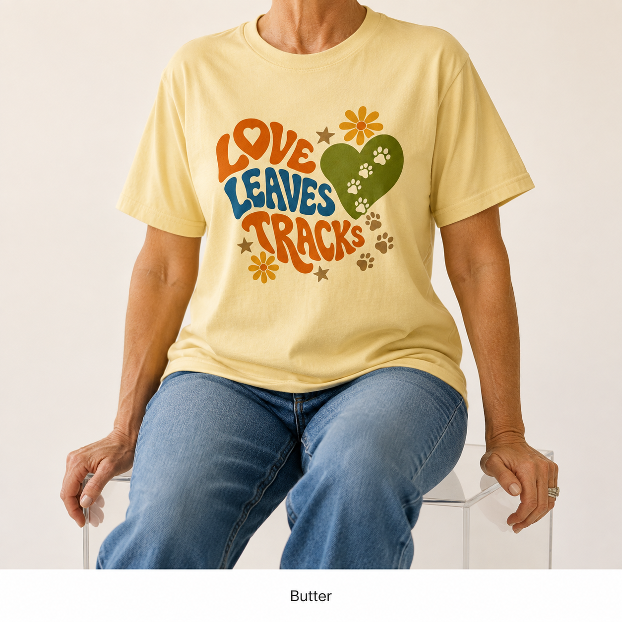 Love Leaves Tracks Dog Lover T-Shirt — Garment-Dyed Cotton