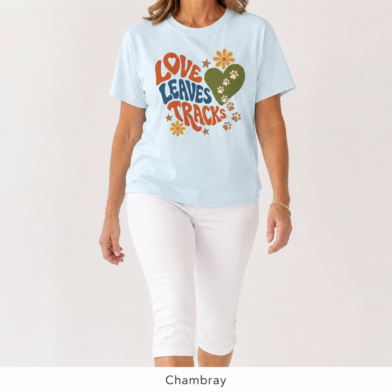 Love Leaves Tracks Dog Lover T-Shirt — Garment-Dyed Cotton