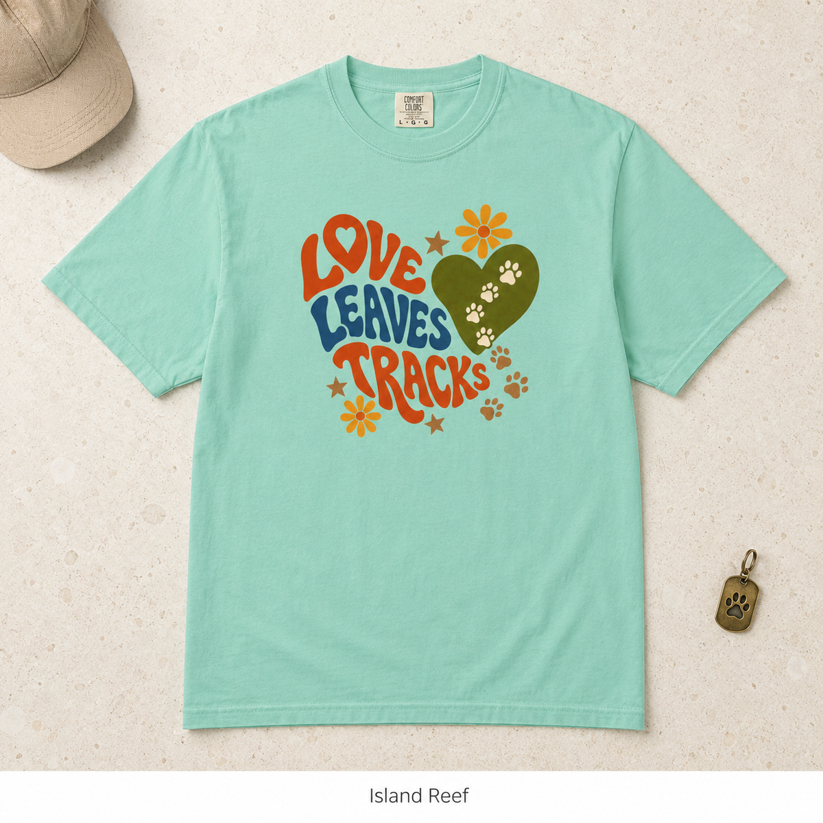 Love Leaves Tracks Dog Lover T-Shirt — Garment-Dyed Cotton
