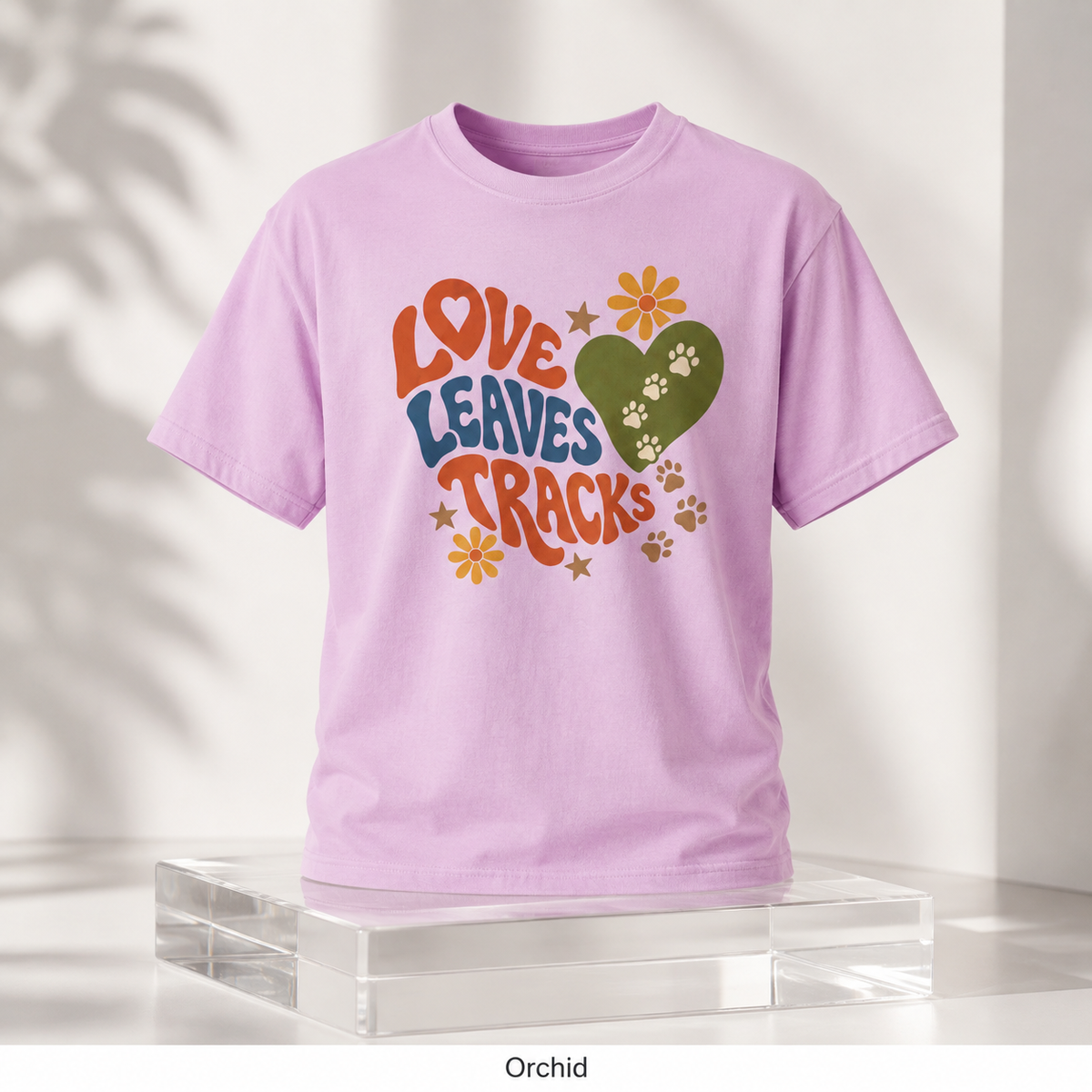 Love Leaves Tracks Dog Lover T-Shirt — Garment-Dyed Cotton