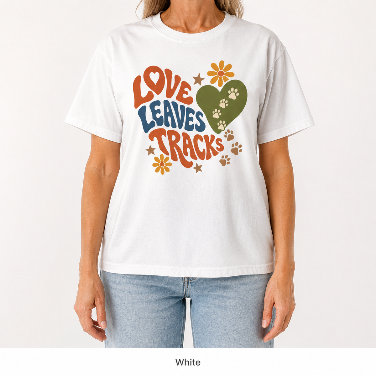 Love Leaves Tracks Dog Lover T-Shirt — Garment-Dyed Cotton
