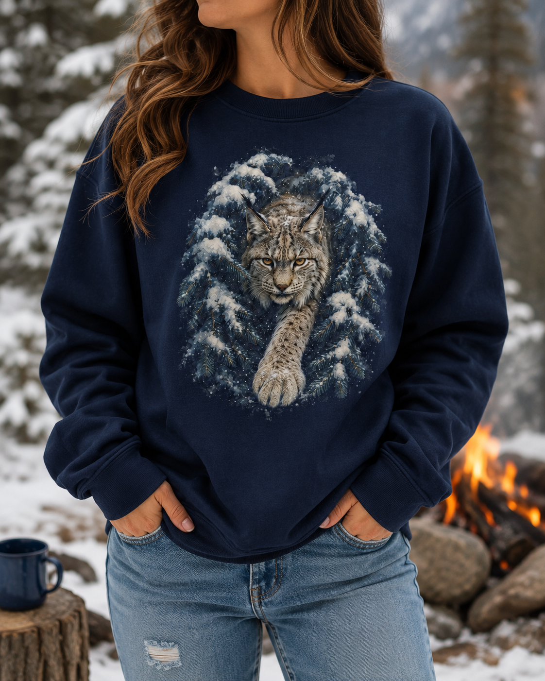 Lynx in Snowy Pines Comfort Colors Sweatshirt