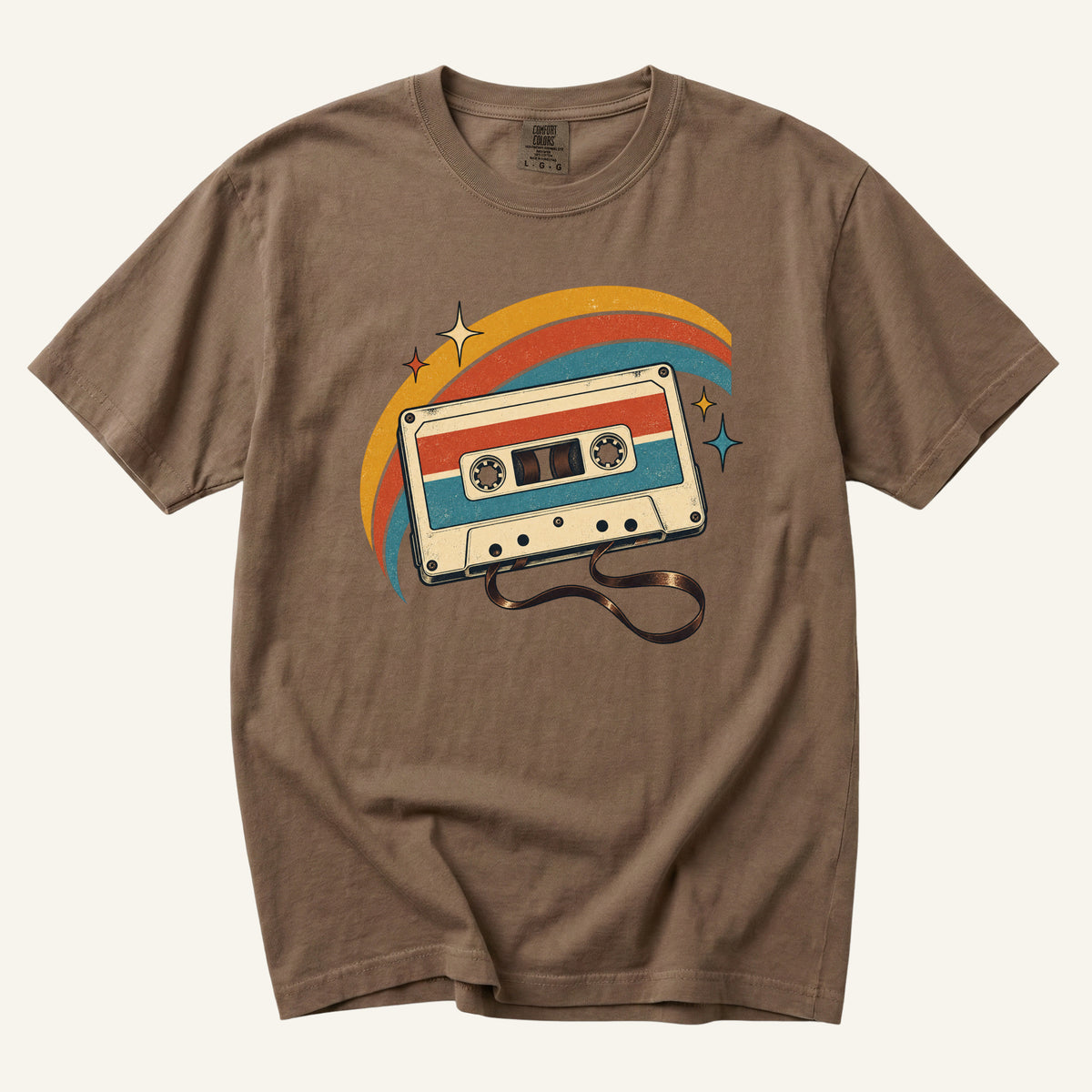 Made You a Mixtape T-Shirt in Espresso — warm brown bringing out the orange and gold in the design