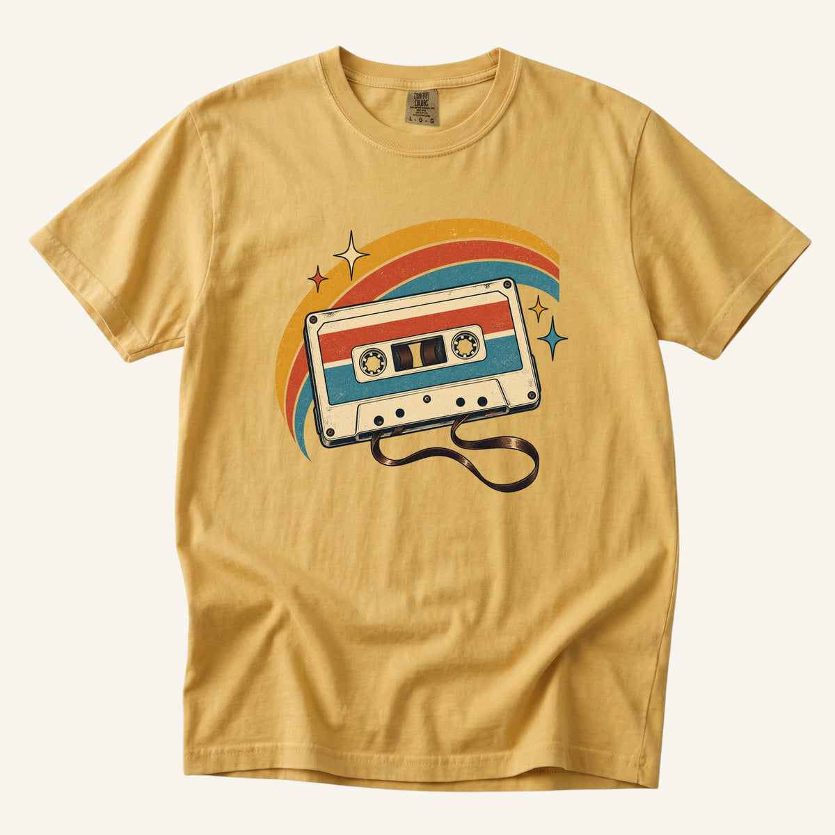 Made You a Mixtape T-Shirt in Mustard — a music lover gift on garment-dyed cotton, sizes S to 4XL
