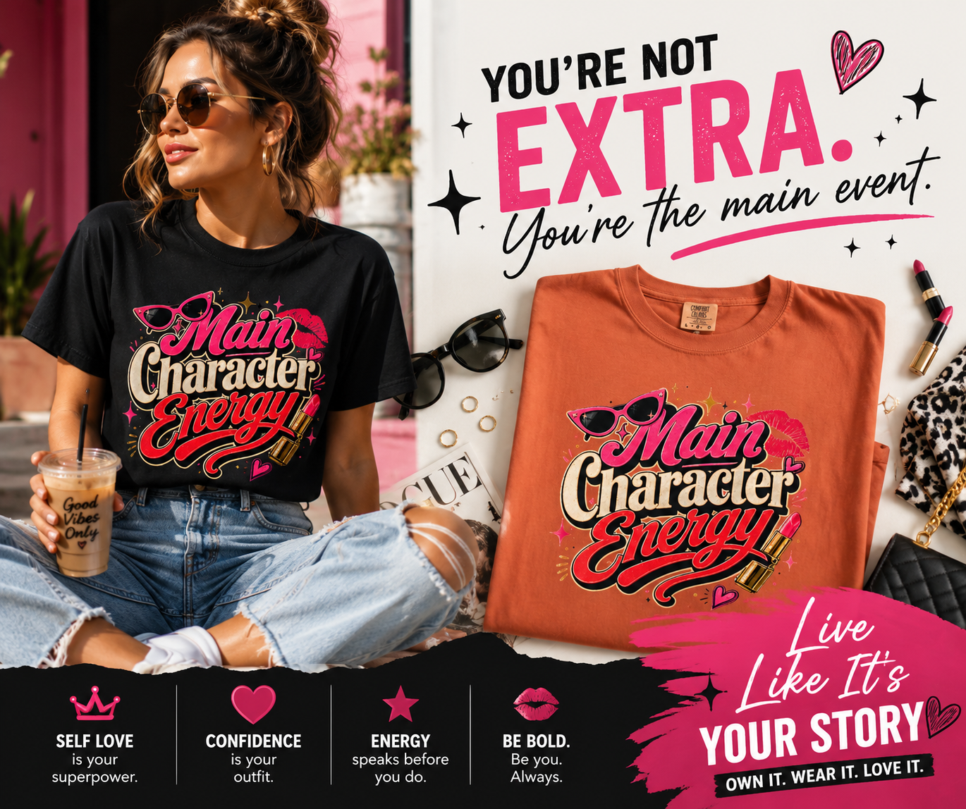 Main Character Energy - Retro Glam Tee