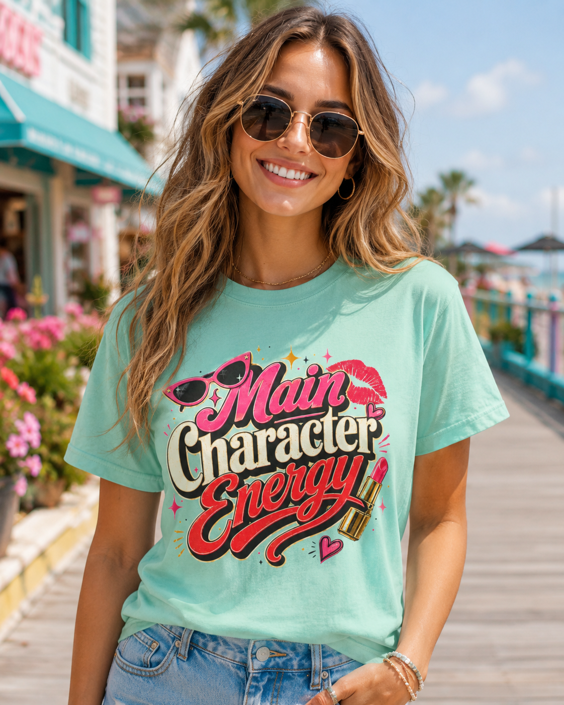 Main Character Energy glam shirt on model