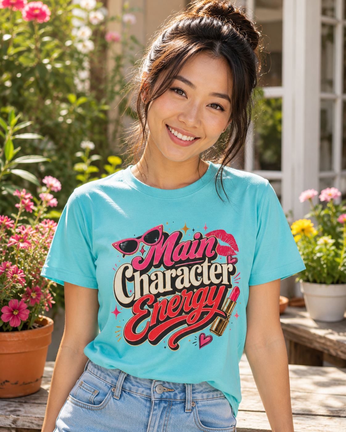 Main Character Energy retro tee branded slide