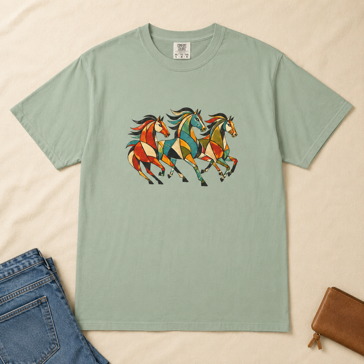 Mosaic Horses T-Shirt — Garment-Dyed Cotton