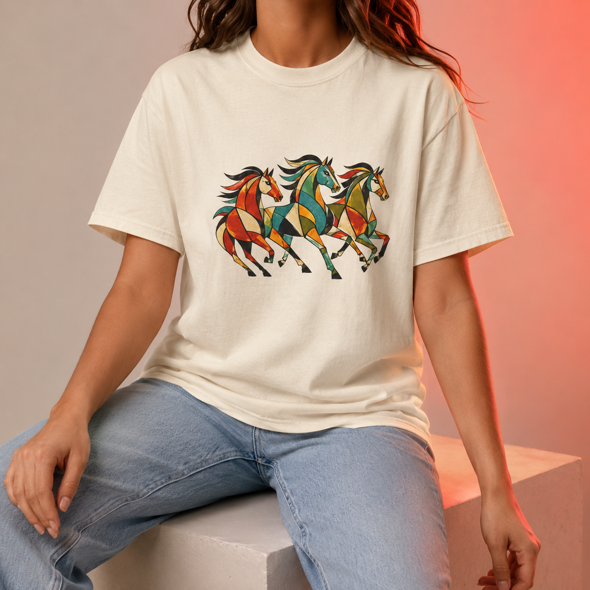 Mosaic Horses T-Shirt — Garment-Dyed Cotton