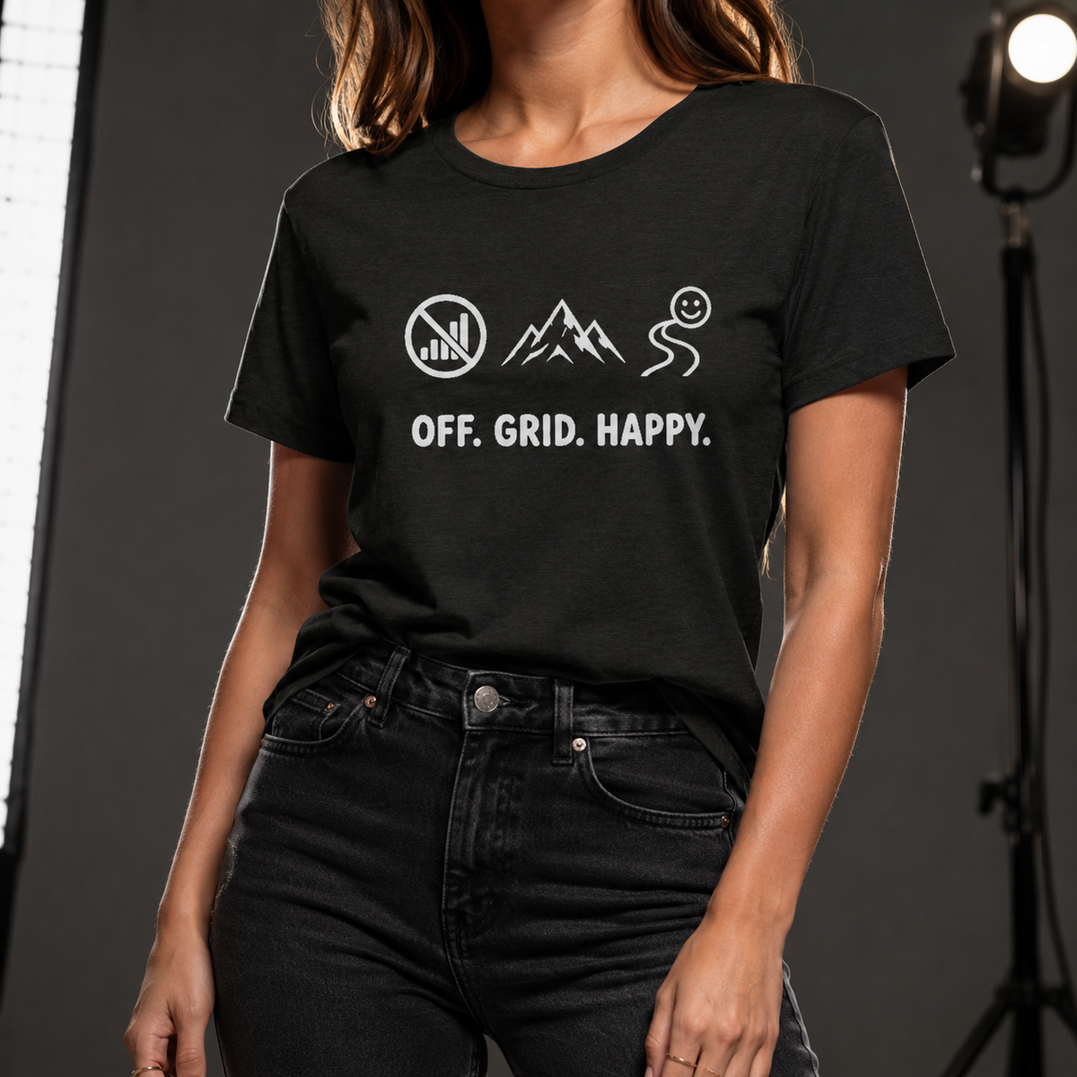Off Grid Happy Minimalist Outdoors T-Shirt