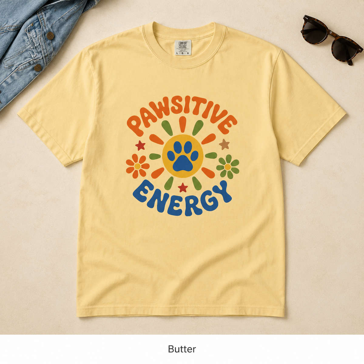 Pawsitive Energy Dog Lover T-Shirt — Garment-Dyed Cotton