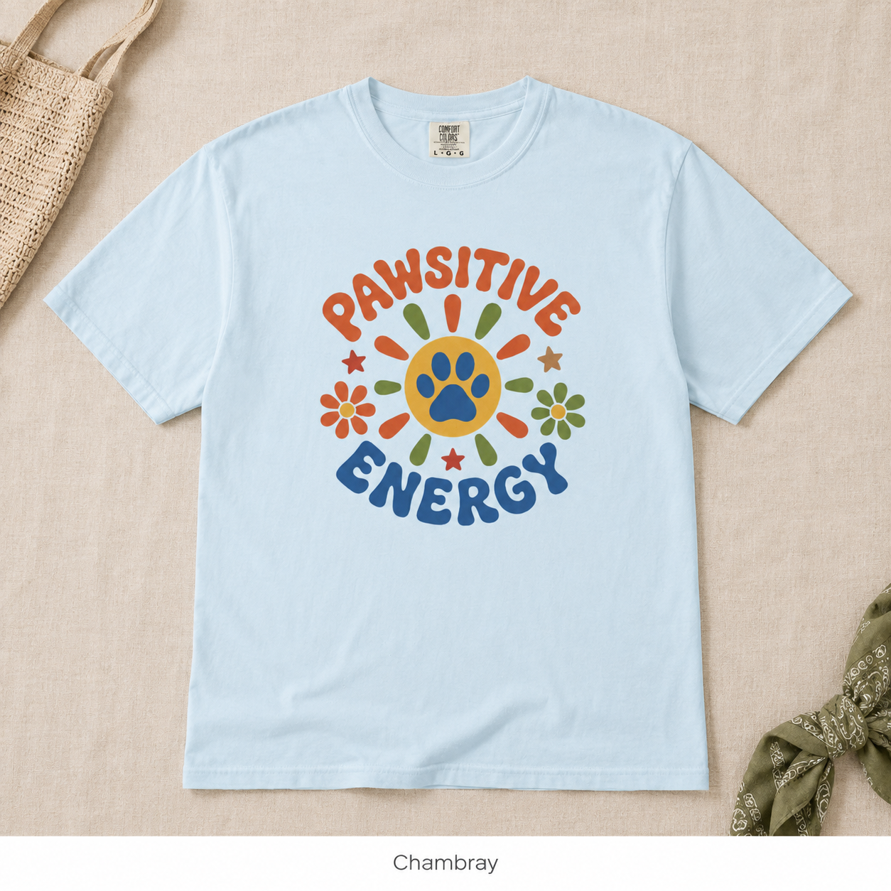 Pawsitive Energy Dog Lover T-Shirt — Garment-Dyed Cotton