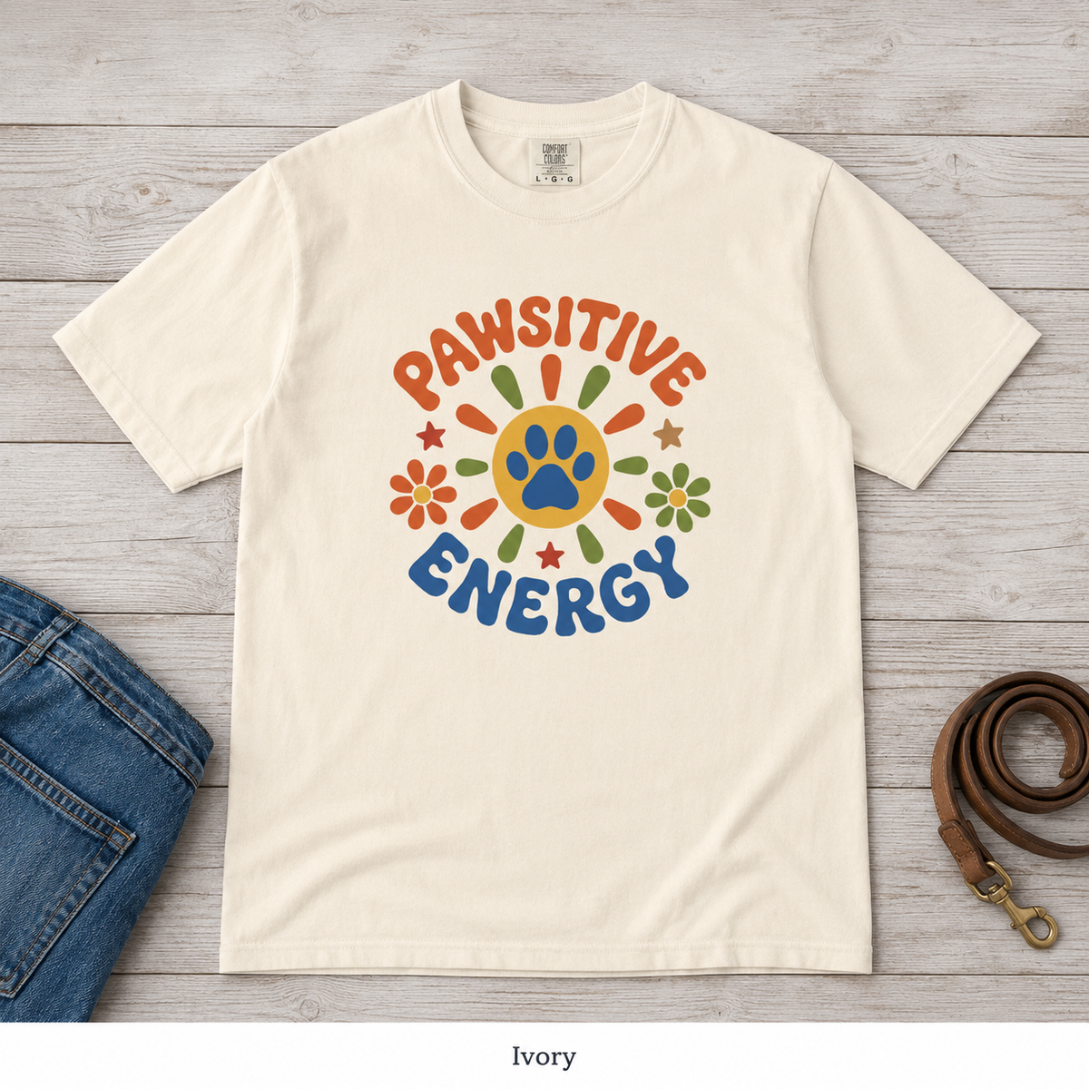 Pawsitive Energy Dog Lover T-Shirt — Garment-Dyed Cotton
