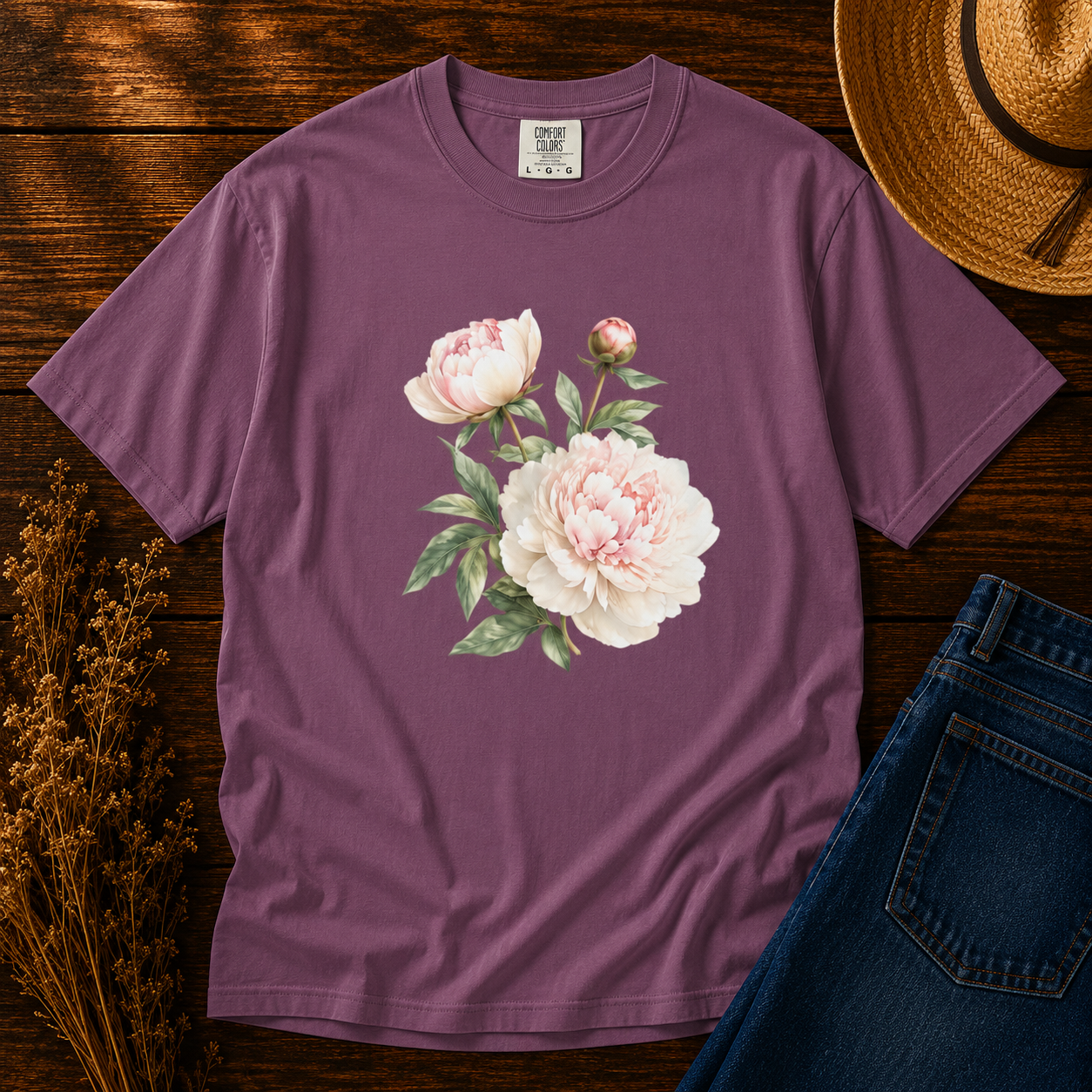 Peony Trio in White & Blush Tee
