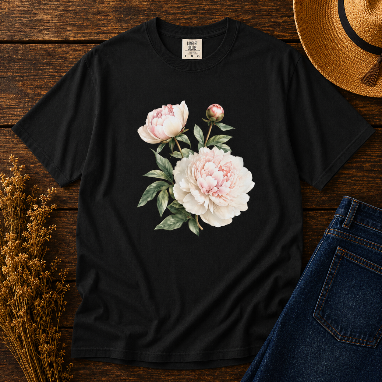 Peony Trio in White & Blush Tee