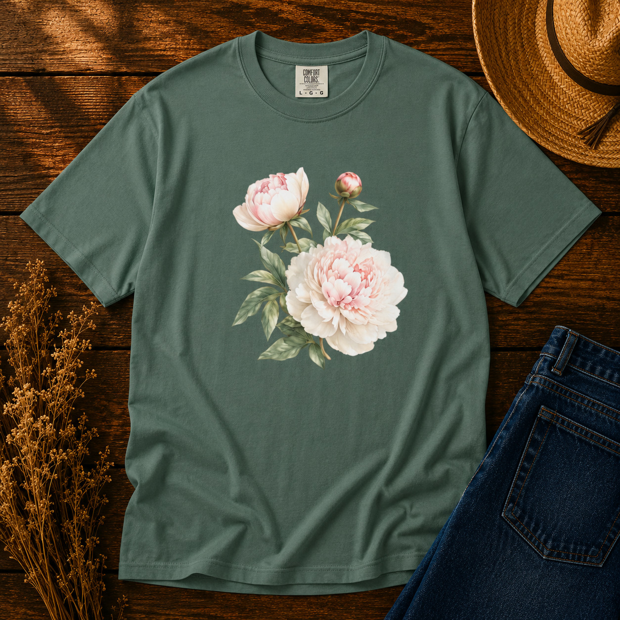 Peony Trio in White & Blush Tee