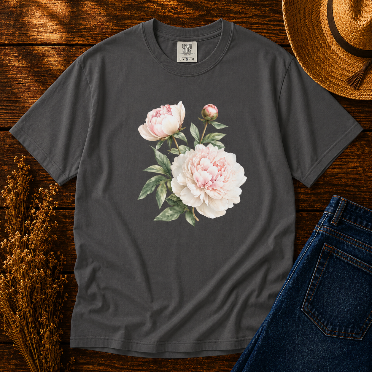 Peony Trio in White & Blush Tee