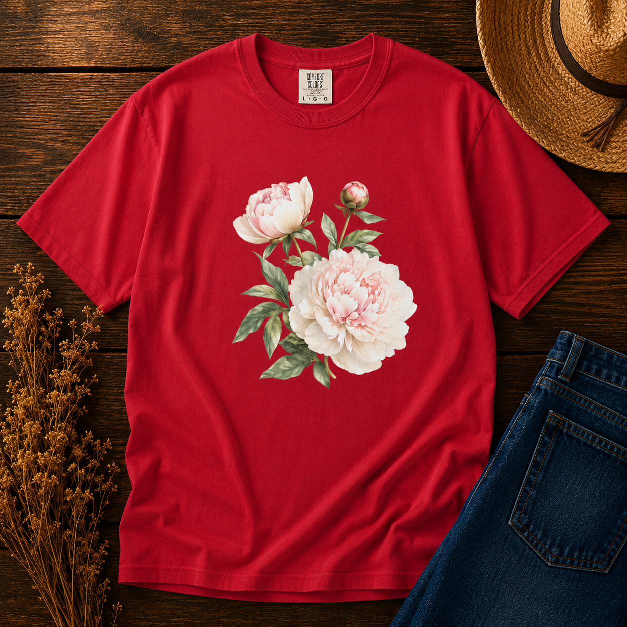 Peony Trio in White & Blush Tee