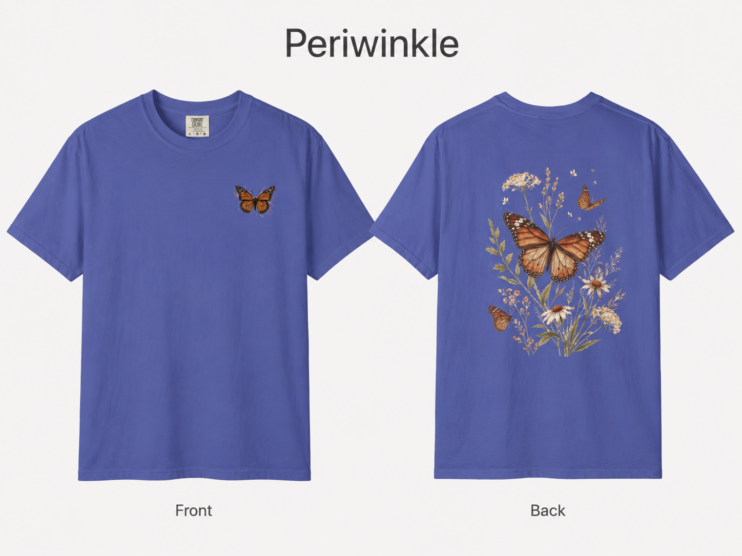 Monarch & Wildflowers - Vintage Botanical Front & Back Tee