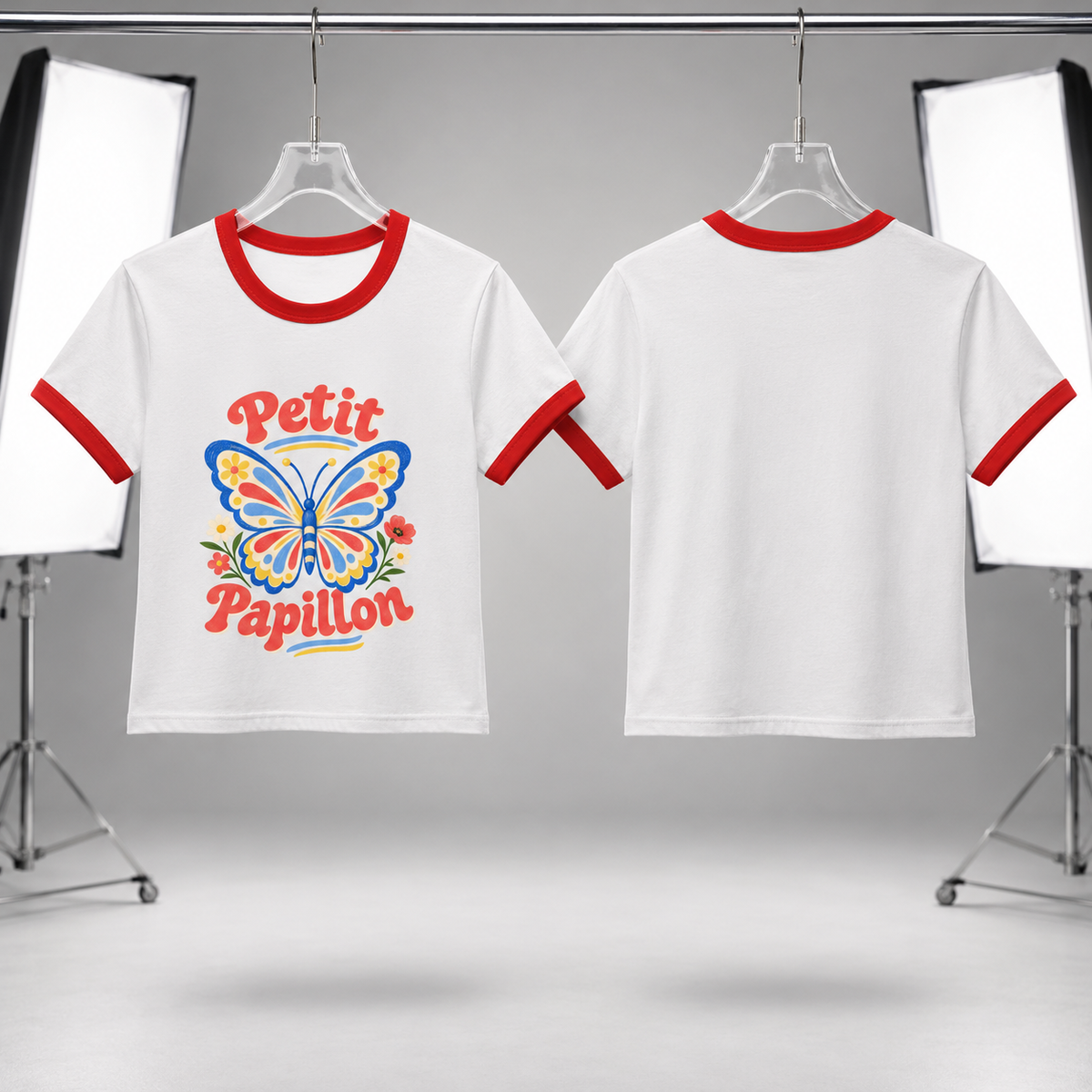 Petit Papillon Butterfly Cropped Ringer T-Shirt