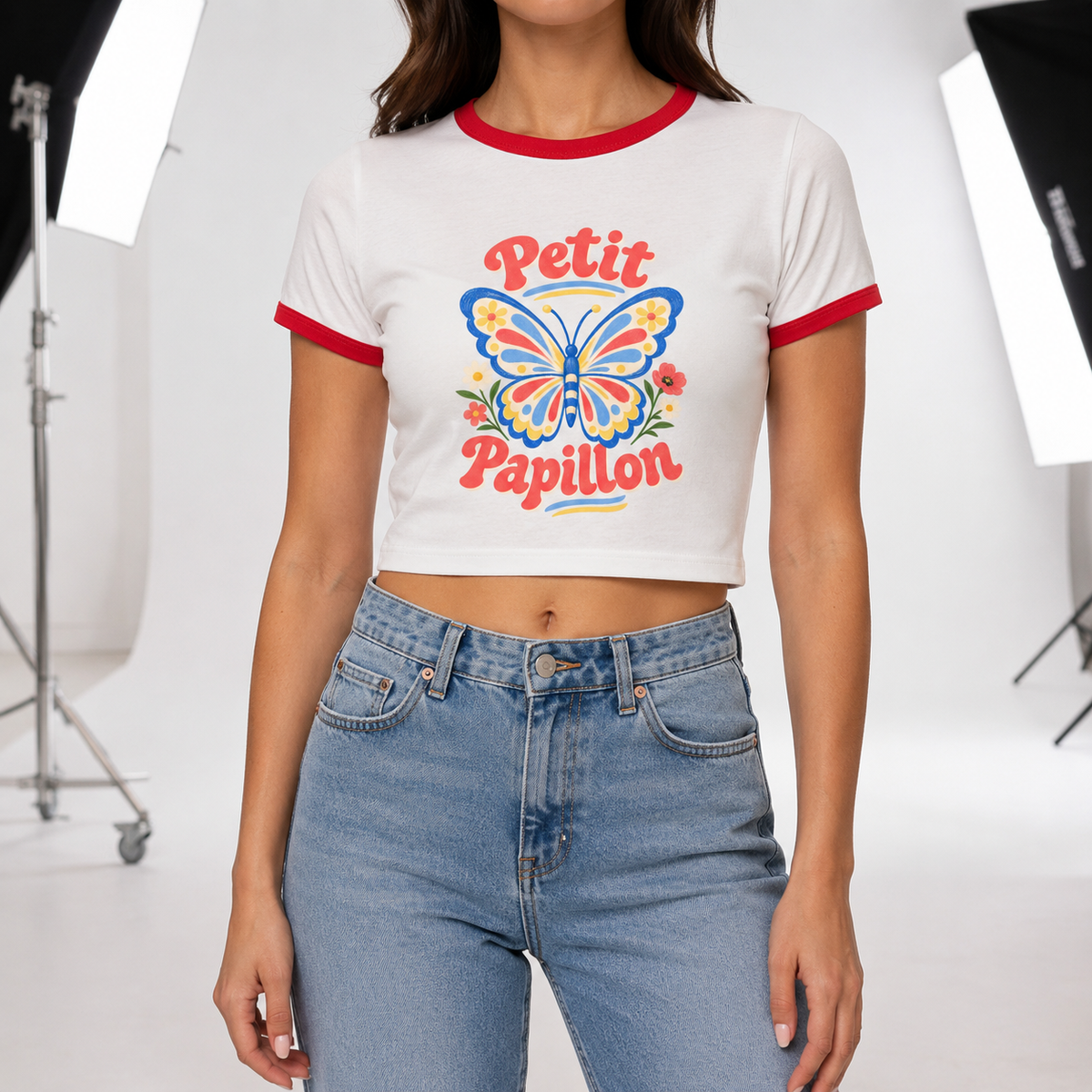 Petit Papillon Butterfly Cropped Ringer T-Shirt