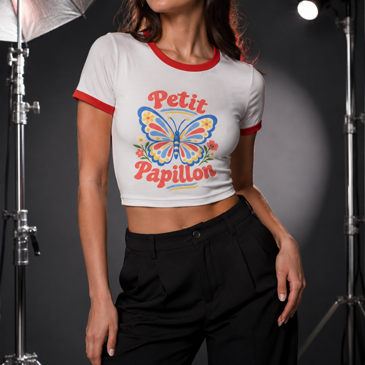 Petit Papillon Butterfly Cropped Ringer T-Shirt