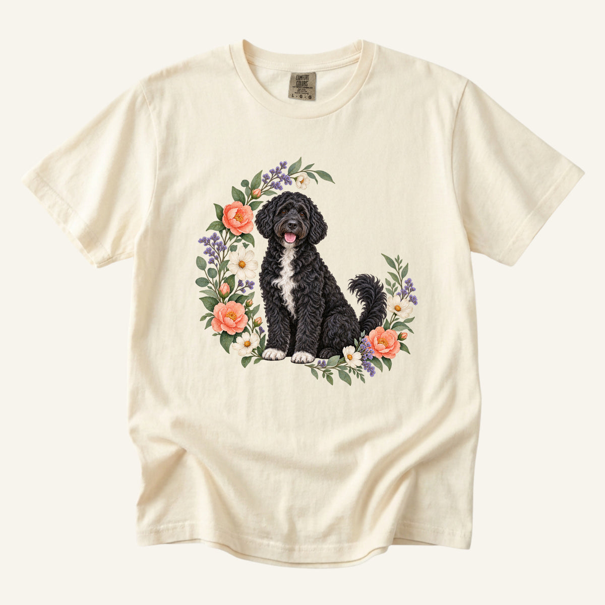 Portuguese Water Dog T-Shirt in Ivory — dog mom gift tee, sizes S to 4XL, made to order in the USA