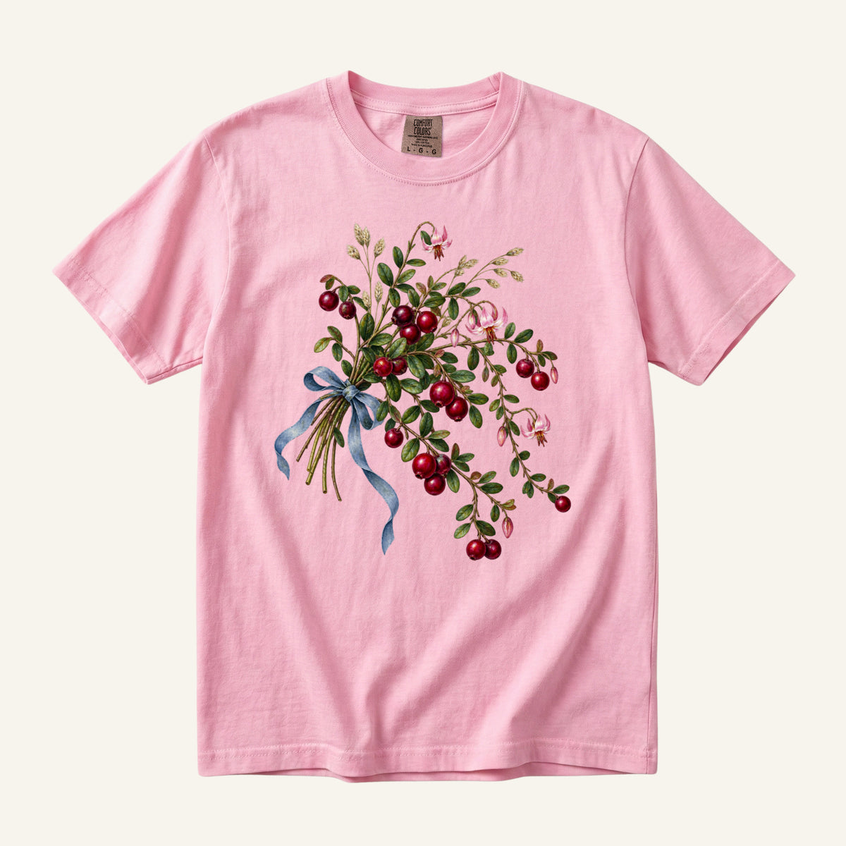 Red Berry & Blue Ribbon T-Shirt in Blossom — a flower lover gift, sizes S to 4XL