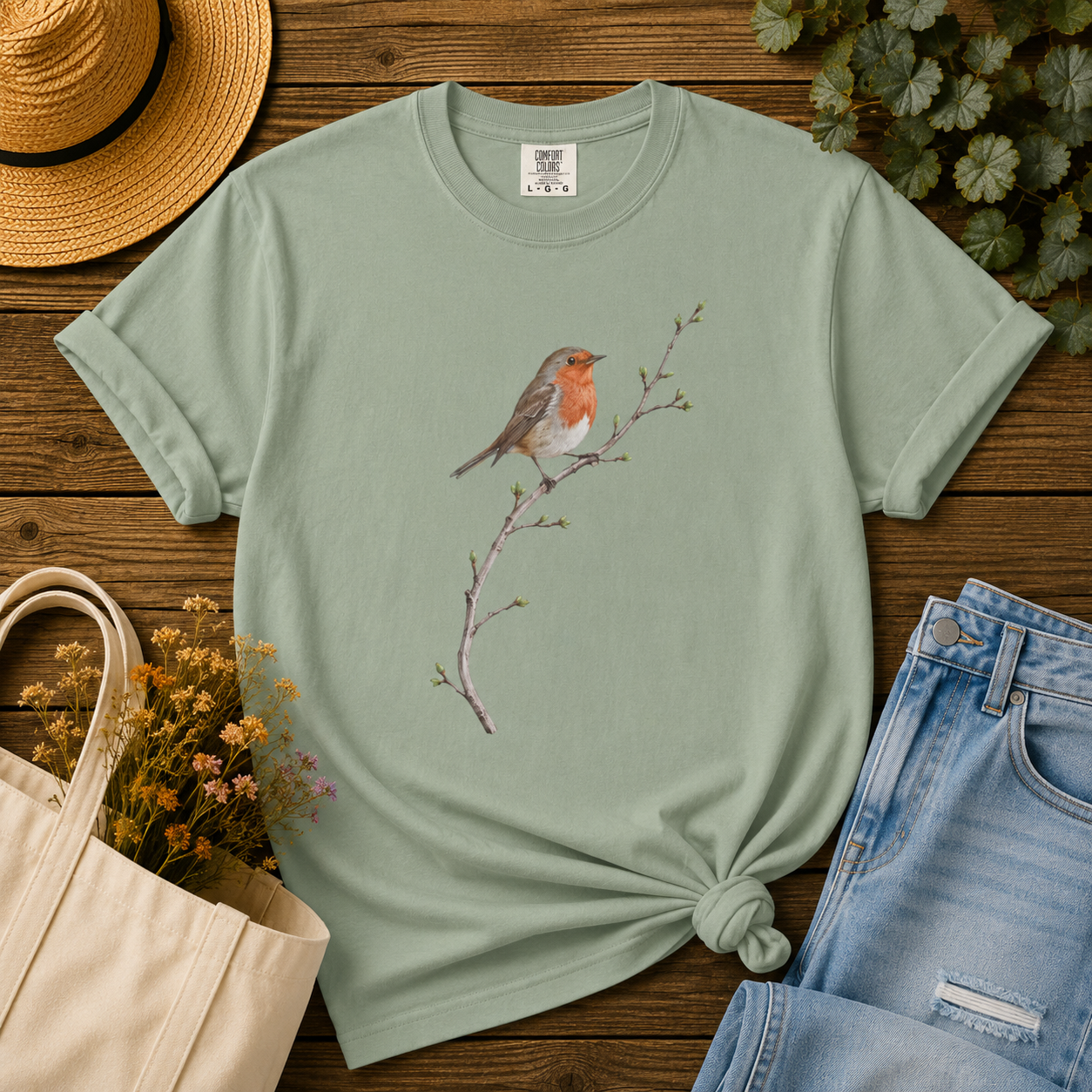 Robin on a Budding Branch Tee