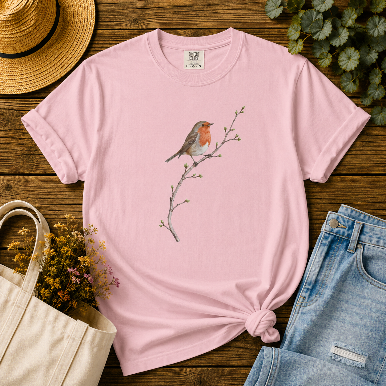 Robin on a Budding Branch Tee